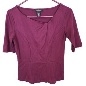White House Black Market Top Asymmetric Top Peplum Blouse V Neck Blouse 6 Red